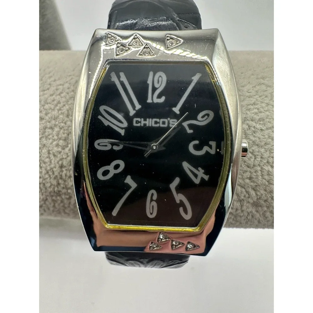 Chico's Womens Cuff Bangle Watch New Battery‎ Black Band 30MM 6.5
